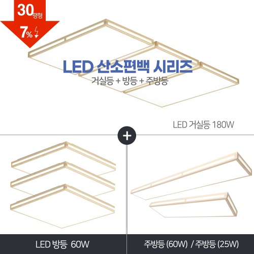 LED 산소편백 풀세트 30~40평대 [ 거실180W+방등60W+주방등 25W/60W ] 